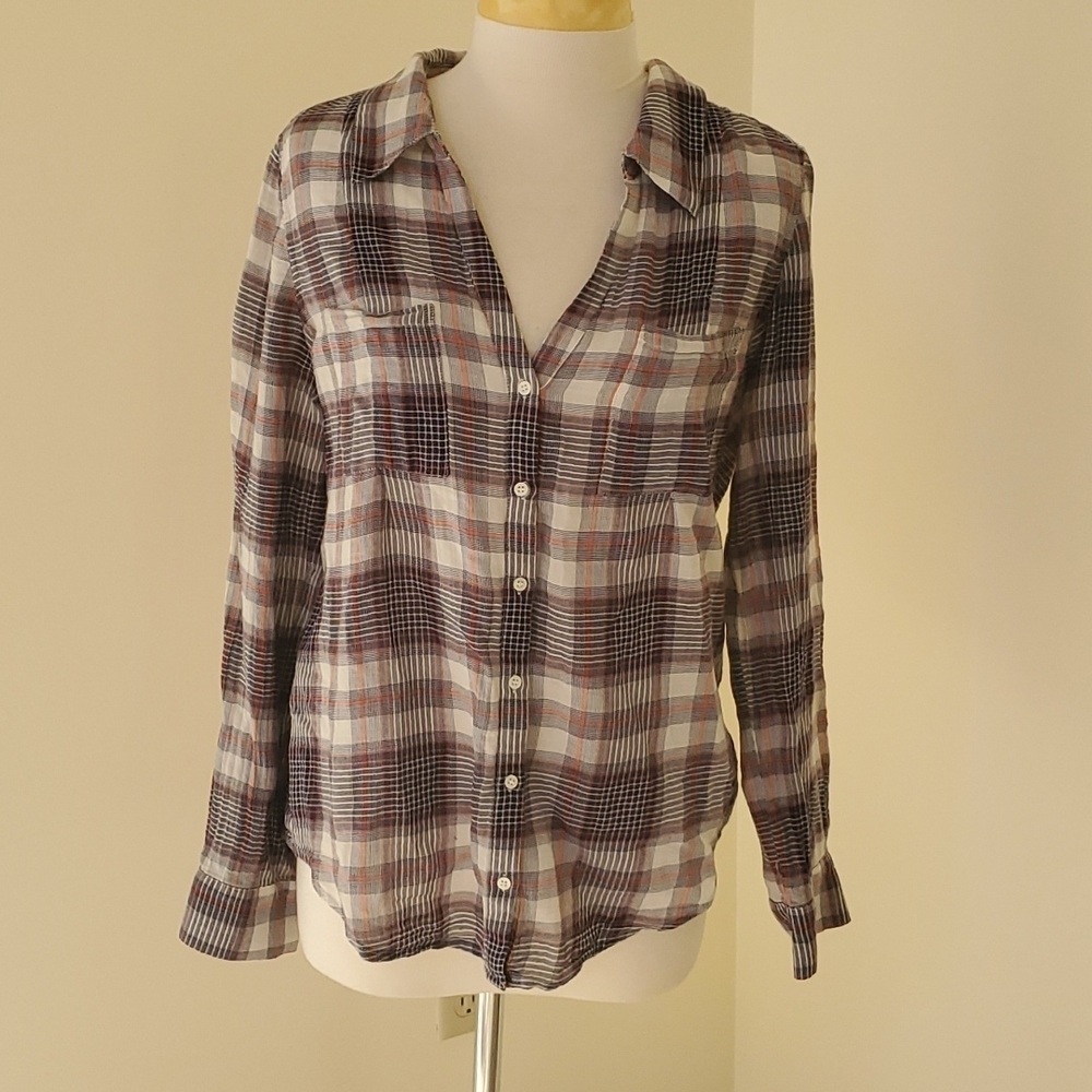 Joie small plaid cotton button down shirt.